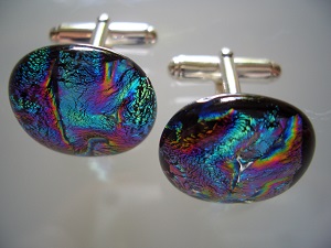sterling silver rainbow dichroic cufflinks