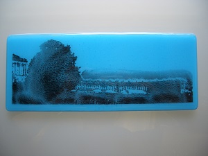 turquoise royal crescent fused glass painting