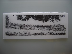white royal crescent fused glass painting